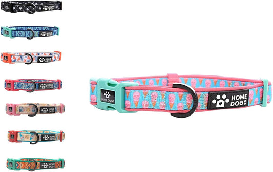 Fully Adjustable Dog Collar with Side Release Buckle - Neoprene Padded High-Density Polyester Webbing Pet Collar for Dogs (Ice Scream, Medium)