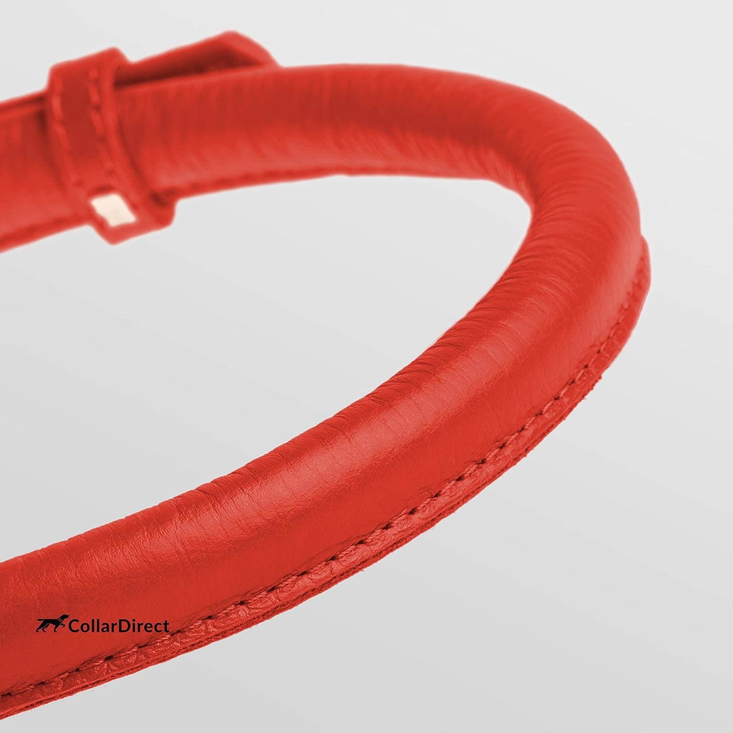 Rolled Leather Dog Collar, Soft Padded round Puppy Collar, Handmade Genuine Leather Collar Dog Small Large Cat Collars 13 Colors (11-14 Inch, Red Textured)