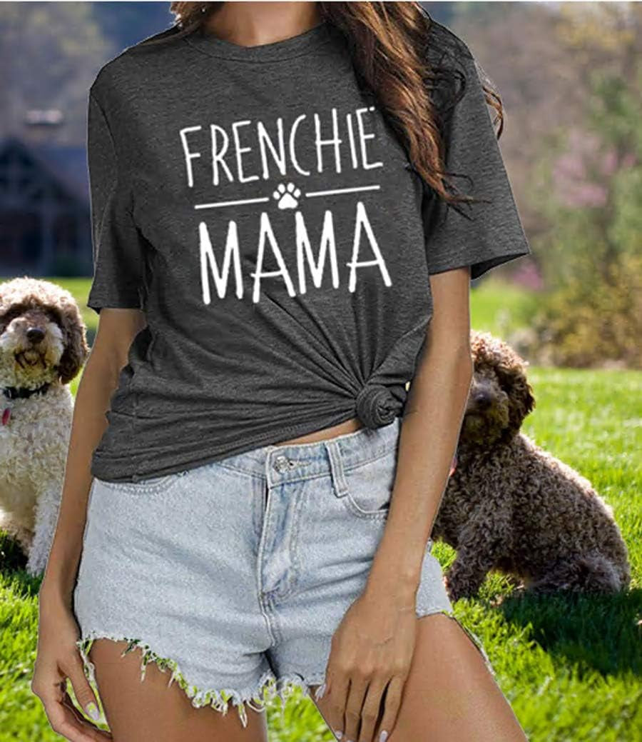 Frenchie Mama Shirt Dog Mom Funny Graphic Tees Womens Letter Print Casual Short Sleeve T-Shirt Tees Tops