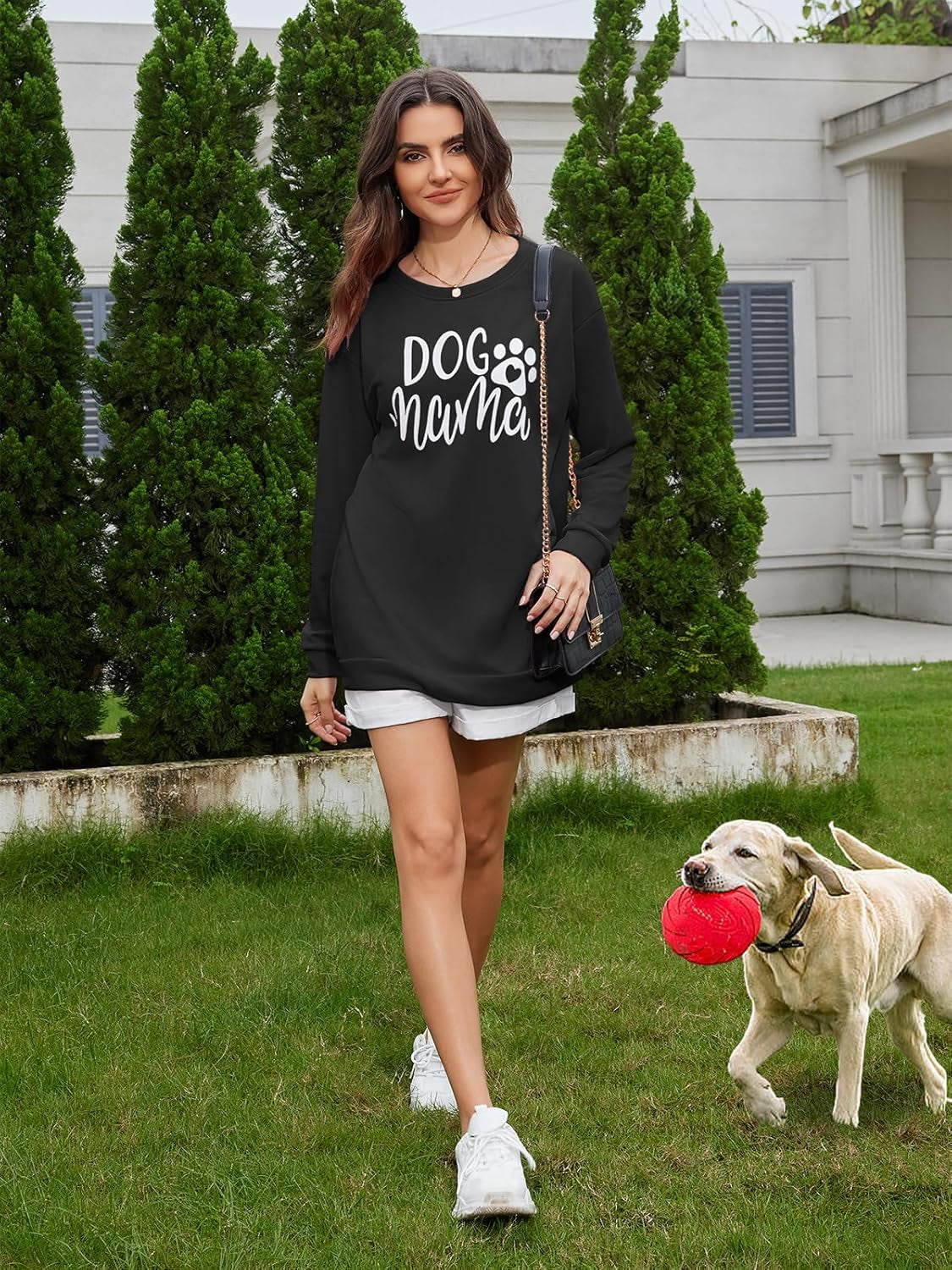 Dog Mom Sweatshirt for Women Cute Dog Paw Graphic Long Sleeve Pullover Blouse(S-2Xl)