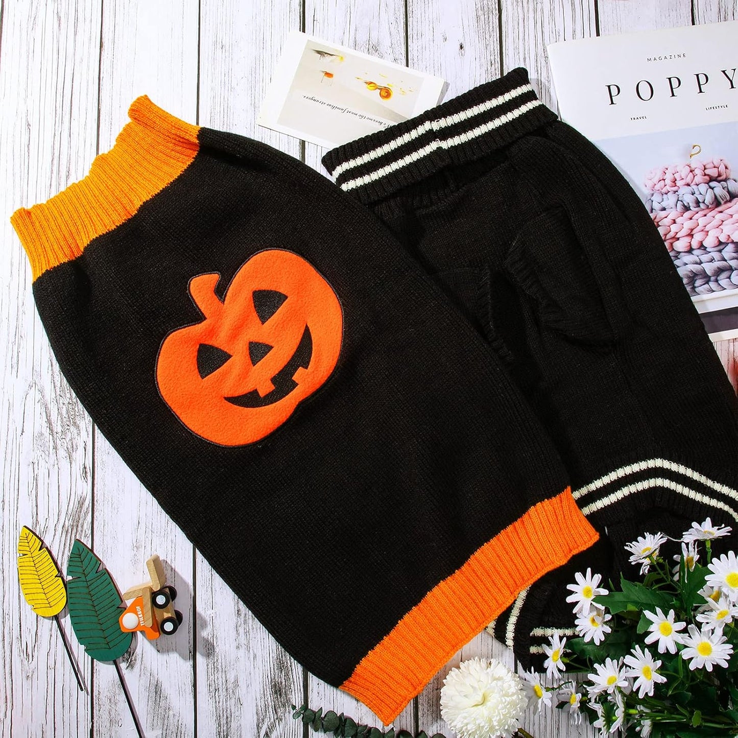 2 Pieces Halloween Puppy Sweaters Knitted Pet Cat Sweater Winter Pet Clothes Warm Dog Sweatshirt for Small Medium Pet Dog Sweater Apparel (S)