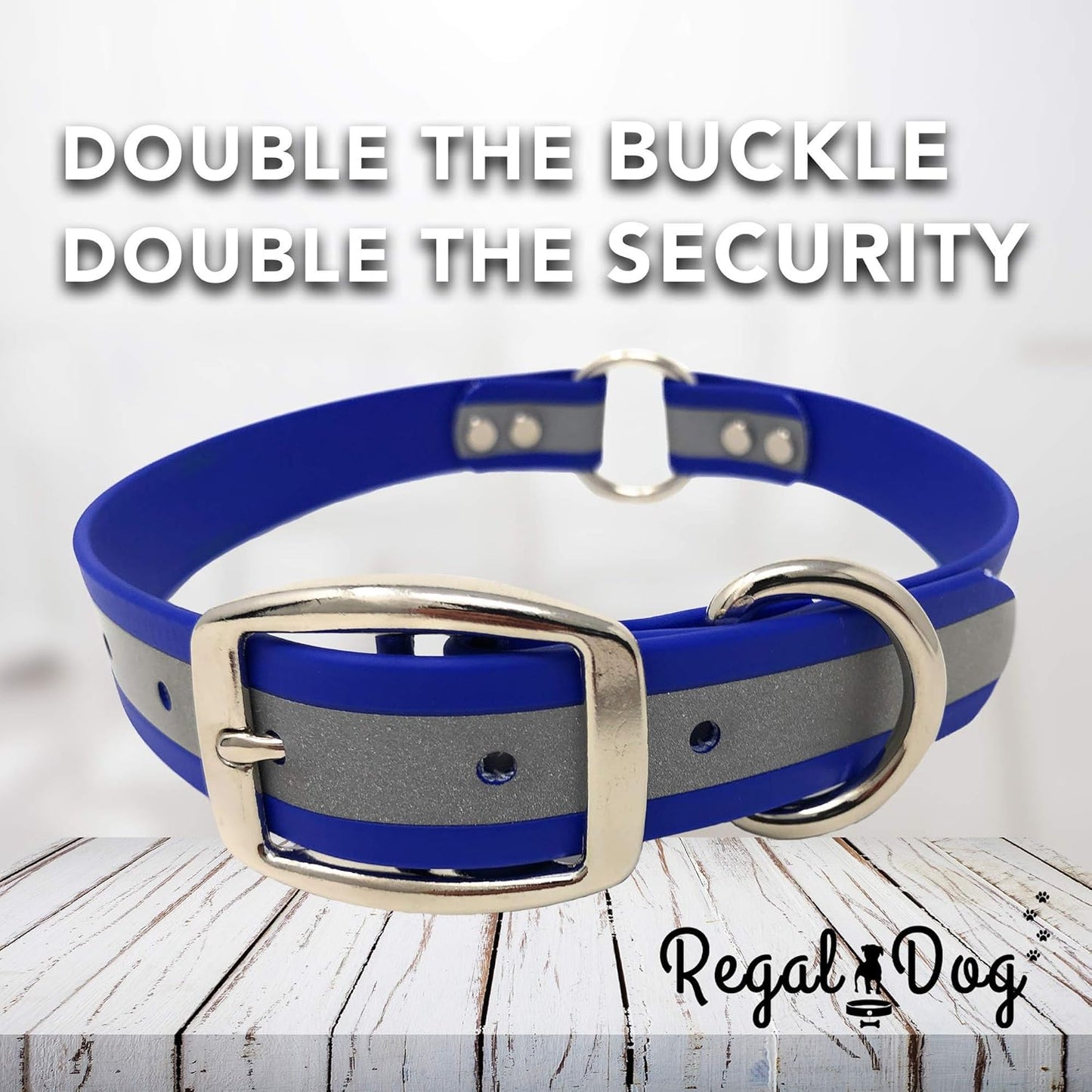 Large Blue Heavy Duty Reflective Dog Collar with Durable Metal Buckle and D Ring Adjustable, Chew Proof & Waterproof Center Ring | Strong Small Dog Collar
