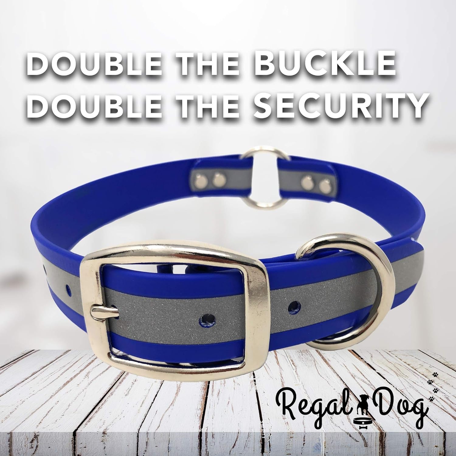 Large Blue Heavy Duty Reflective Dog Collar with Durable Metal Buckle and D Ring Adjustable, Chew Proof & Waterproof Center Ring | Strong Small Dog Collar