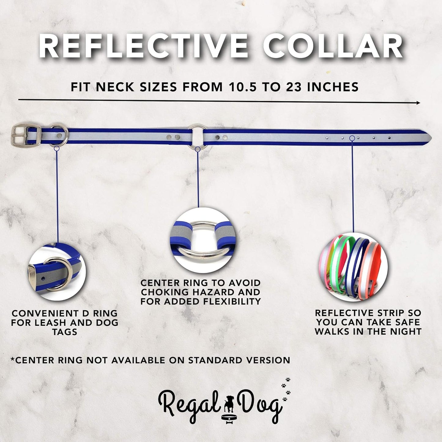 Large Blue Heavy Duty Reflective Dog Collar with Durable Metal Buckle and D Ring Adjustable, Chew Proof & Waterproof Center Ring | Strong Small Dog Collar