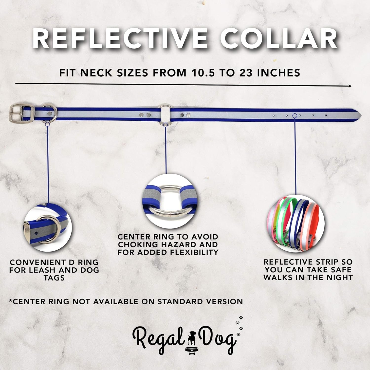 Large Blue Heavy Duty Reflective Dog Collar with Durable Metal Buckle and D Ring Adjustable, Chew Proof & Waterproof Center Ring | Strong Small Dog Collar
