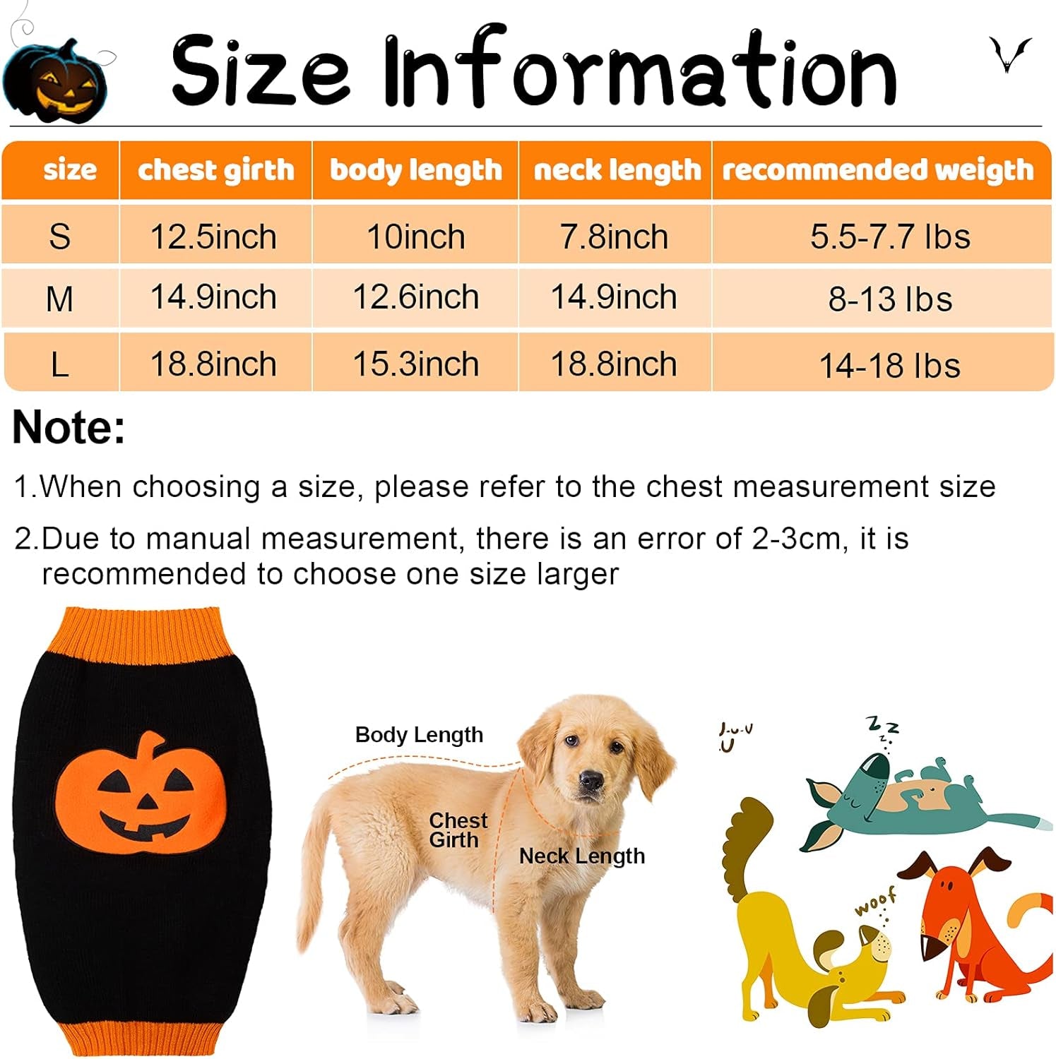 2 Pieces Halloween Puppy Sweaters Knitted Pet Cat Sweater Winter Pet Clothes Warm Dog Sweatshirt for Small Medium Pet Dog Sweater Apparel (S)