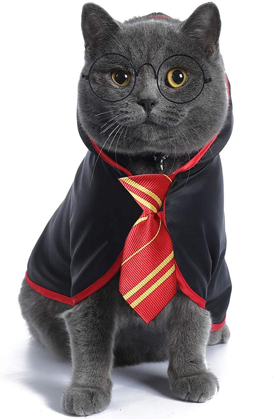 Cat Halloween Costume Anime Pet Clothes for Small Dog Kitten Costume Wizard Accessories Outfits (S) Red
