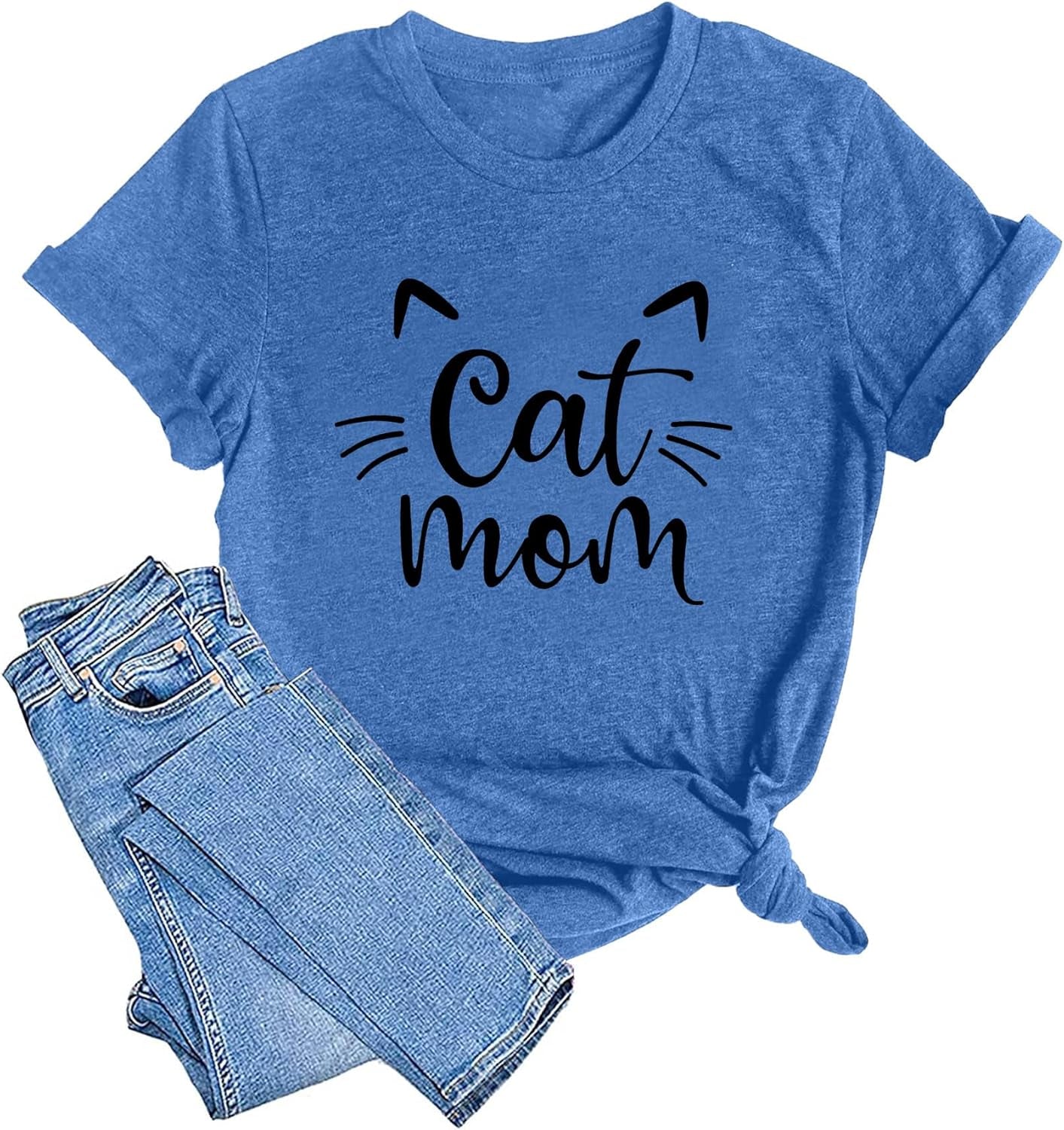 Cat Mom Shirts for Women Cat Mama T-Shirts Pet Lover Gifts Shirts Funny Cat Graphic Tees Shirts
