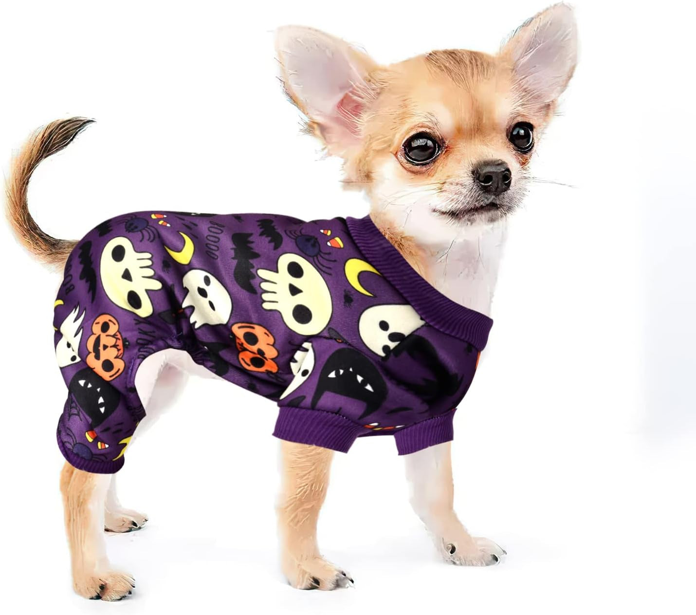 Dog Halloween Costumes, Dog Skeleton Costume, Dog Halloween Pajamas Cat Pajamas Onesie  Pet Dog Jumpsuit Clothes Outfit Puppy Bodysuit Skull Pumpkin (Small)