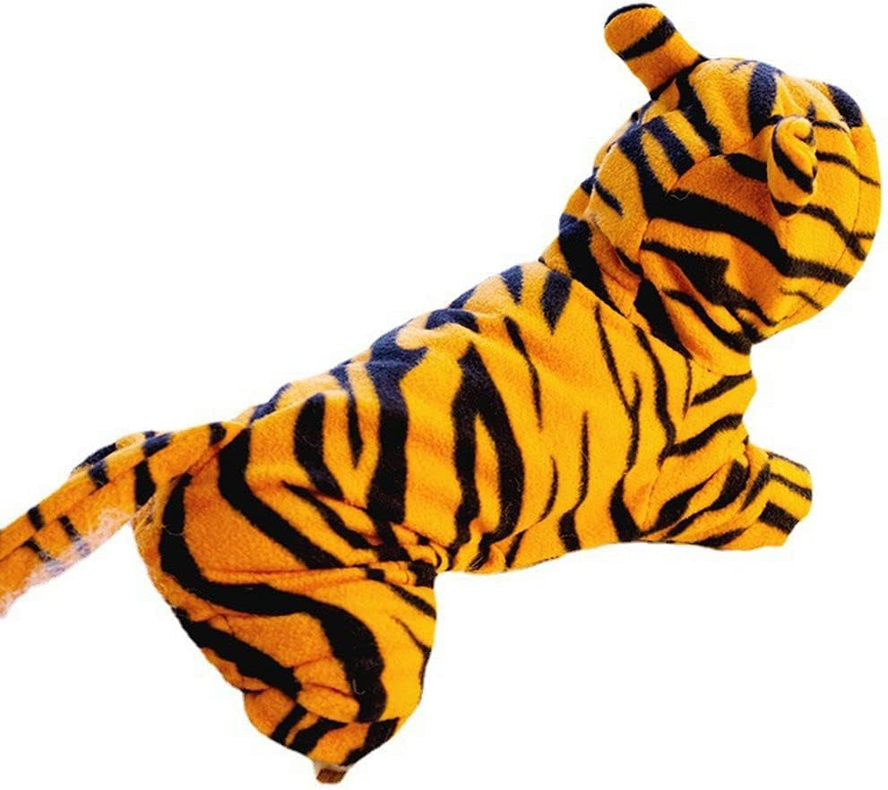 Chezabby Funny Tiger Dog Cat Costumes Pet Halloween Christmas Cosplay Clothes Adorable Flannel Kitten Outfits Clothes Soft Velet Puppy Apparel Fleece Doggie Sweater Warm Cat Coat