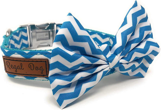 Cool Bowtie Collar | Custom Fit for XS, Small, Medium, Large Dog, Cat, & Puppy | Fun Birthday Idea – Tux Dog | Multiple Colors | Large (18 to 24 Inches), Teal/White Chevron