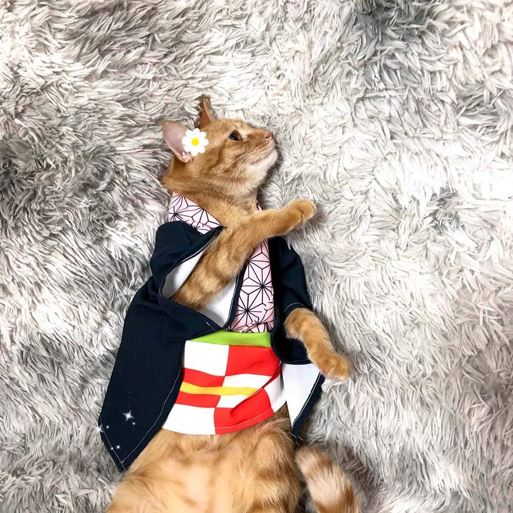 Halloween Pet Costume Anime Cosplay Clothes Puppy Cat Small Dog Cartoon Costume Kimono (Kamado Nezuko)