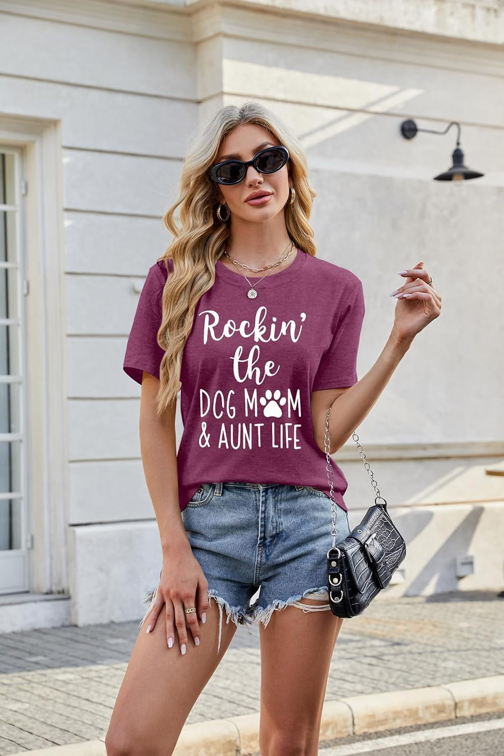 Dog Mom Shirt Women Funny Dog Paw Graphic Shirt Rockin' the Dogs Mom Aunt Life Tshirt Dogs Lover Short Sleeve Tops