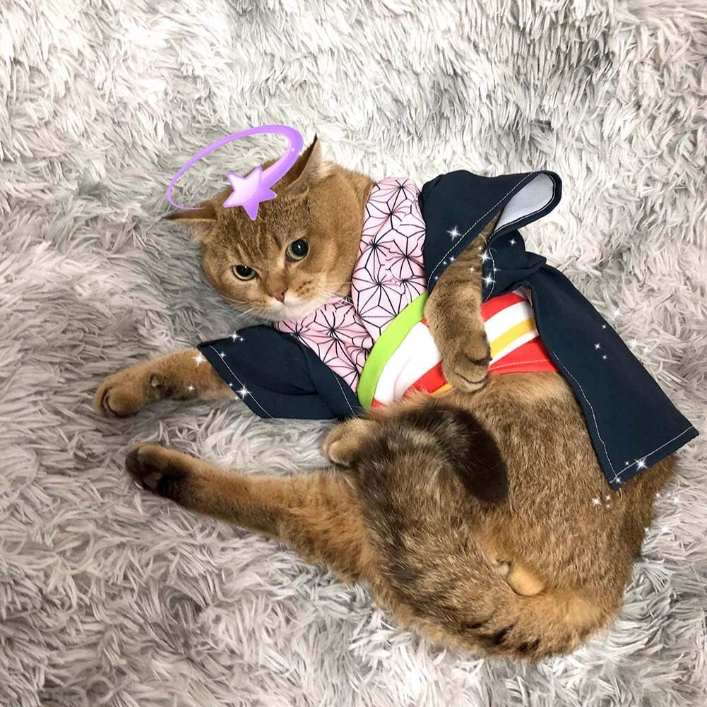 Halloween Pet Costume Anime Cosplay Clothes Puppy Cat Small Dog Cartoon Costume Kimono (Kamado Nezuko)