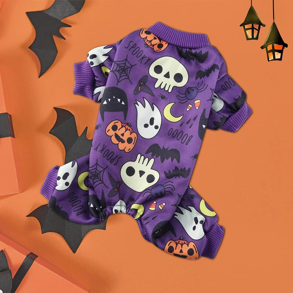 Dog Halloween Costumes, Dog Skeleton Costume, Dog Halloween Pajamas Cat Pajamas Onesie  Pet Dog Jumpsuit Clothes Outfit Puppy Bodysuit Skull Pumpkin (Small)