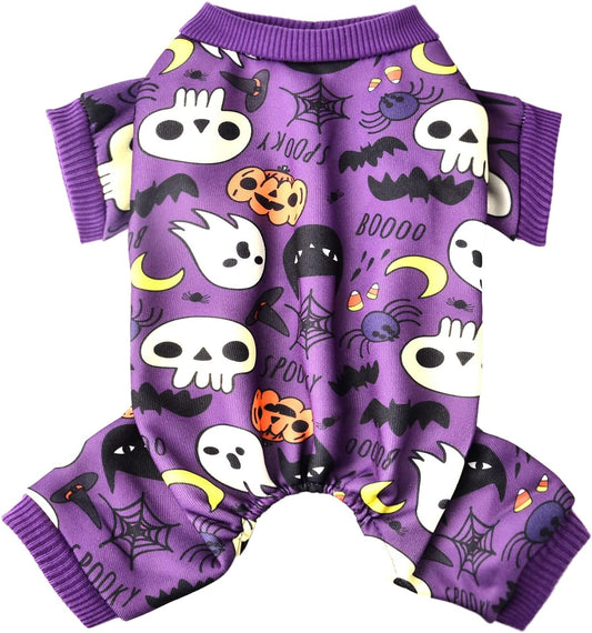 Dog Halloween Costumes, Dog Skeleton Costume, Dog Halloween Pajamas Cat Pajamas Onesie  Pet Dog Jumpsuit Clothes Outfit Puppy Bodysuit Skull Pumpkin (Small)