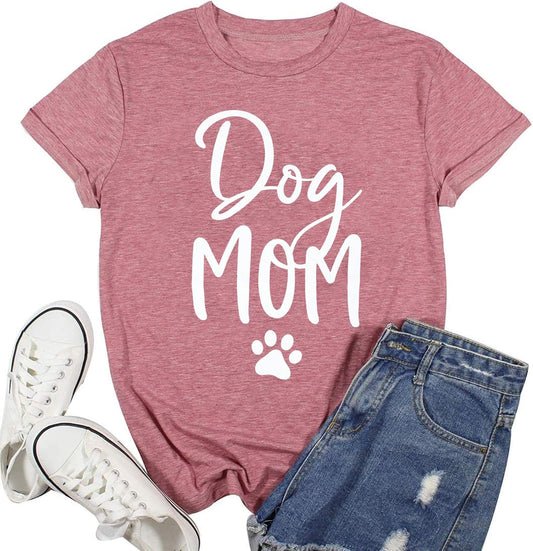 Dog Mom Tshirt Women Cute Puppy Dog Paw Graphic Tee Dog Lover Gift Shirts Letter Print Short Sleeve Mama Shirts Tops