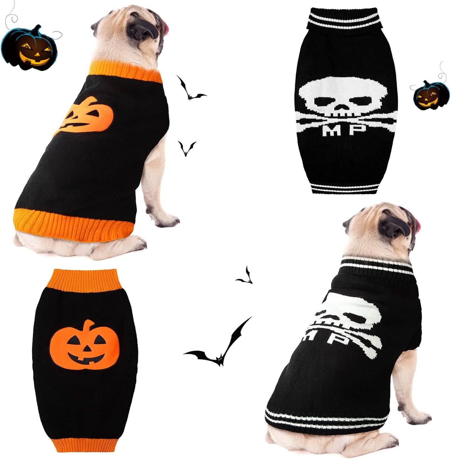 2 Pieces Halloween Puppy Sweaters Knitted Pet Cat Sweater Winter Pet Clothes Warm Dog Sweatshirt for Small Medium Pet Dog Sweater Apparel (S)