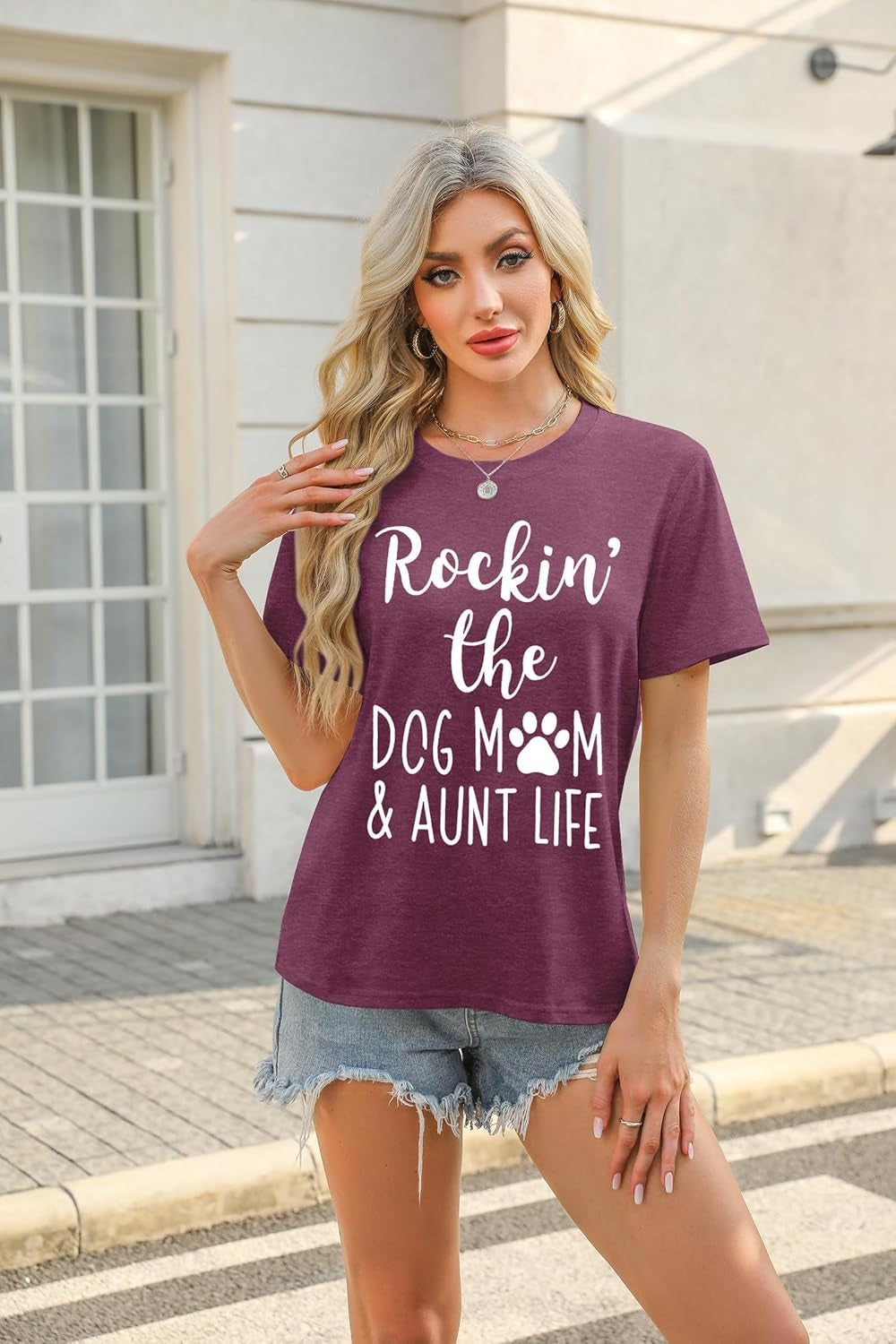 Dog Mom Shirt Women Funny Dog Paw Graphic Shirt Rockin' the Dogs Mom Aunt Life Tshirt Dogs Lover Short Sleeve Tops