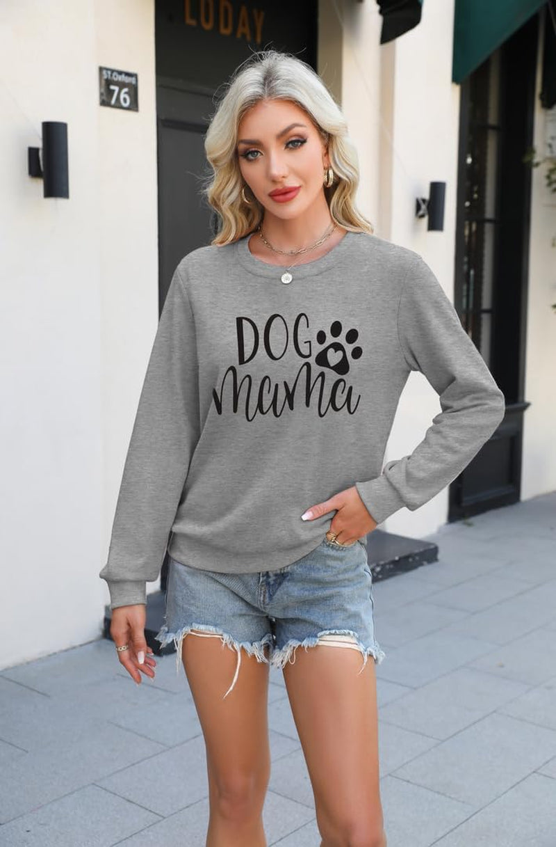 Dog Mom Sweatshirt Women Dog Mama Graphic Shirt Cute Paw Shirts Puppy Lover Pullover Casual Long Sleeve Tee Tops