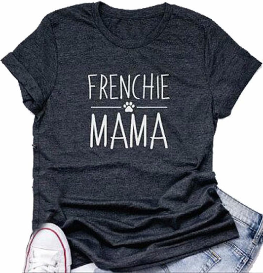 Frenchie Mama Shirt Dog Mom Funny Graphic Tees Womens Letter Print Casual Short Sleeve T-Shirt Tees Tops