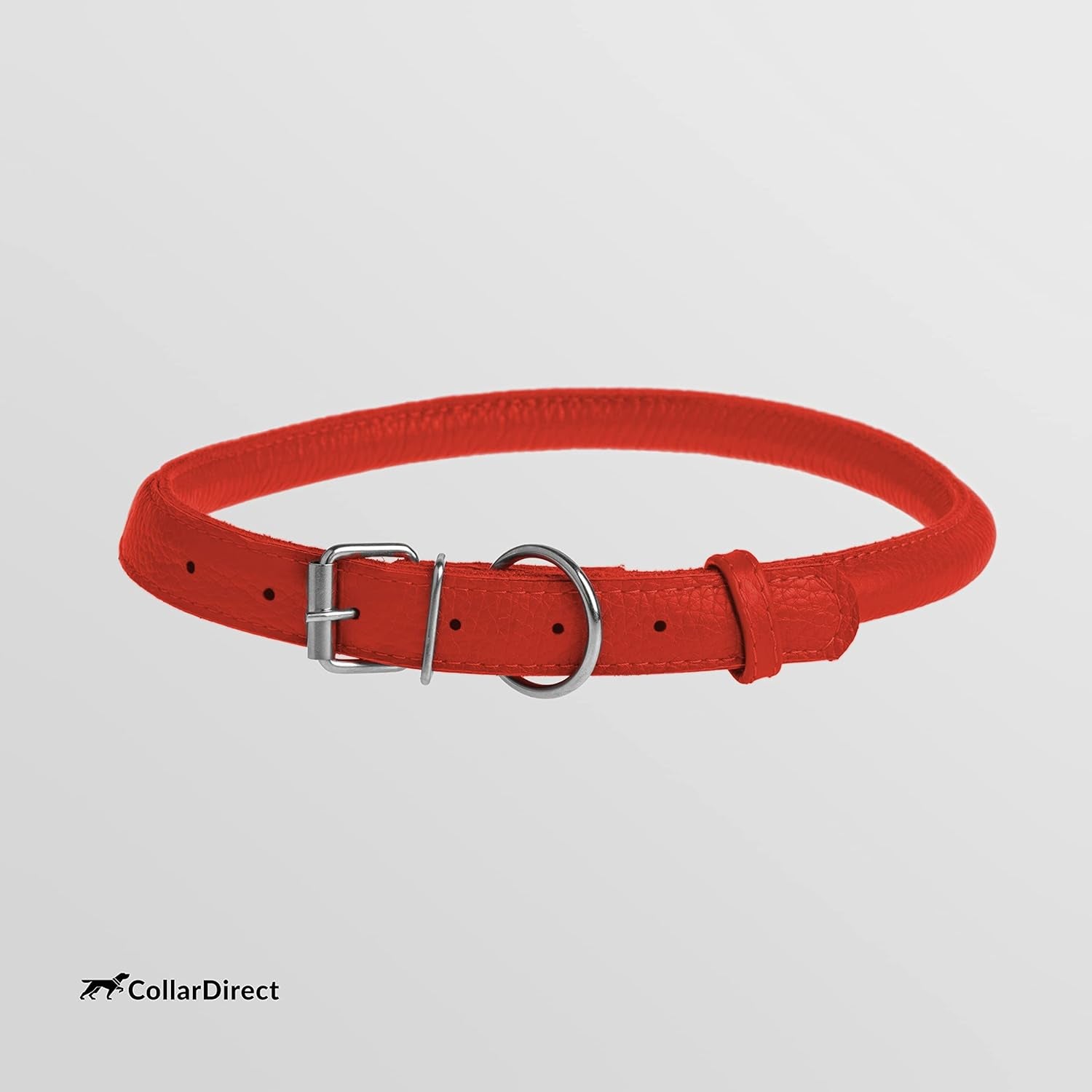 Rolled Leather Dog Collar, Soft Padded round Puppy Collar, Handmade Genuine Leather Collar Dog Small Large Cat Collars 13 Colors (11-14 Inch, Red Textured)