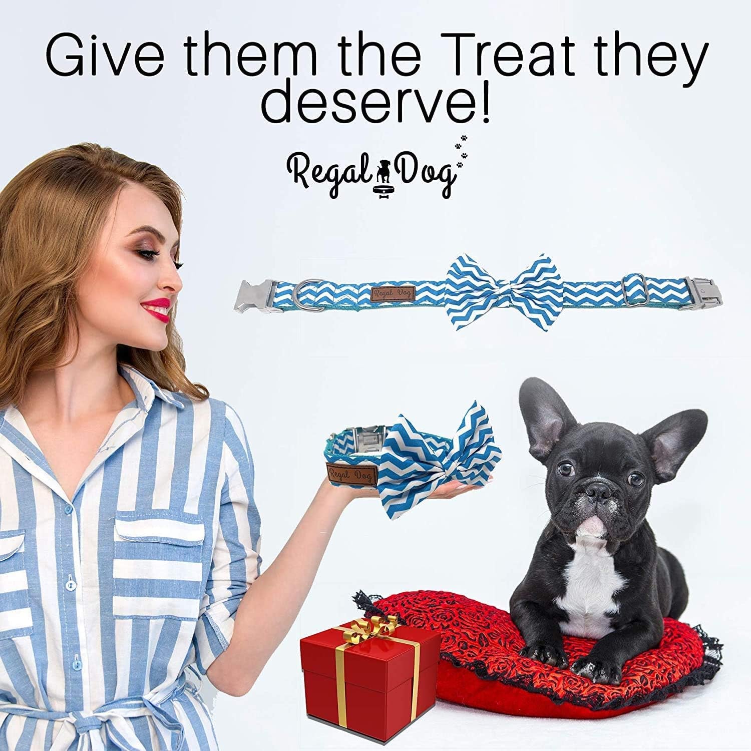 Cool Bowtie Collar | Custom Fit for XS, Small, Medium, Large Dog, Cat, & Puppy | Fun Birthday Idea โ Tux Dog | Multiple Colors | Large (18 to 24 Inches), Teal/White Chevron