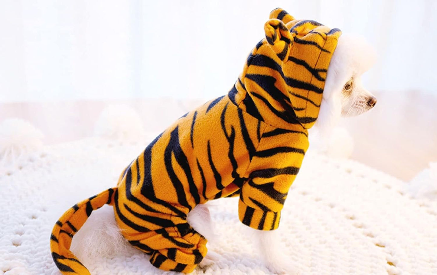 Chezabby Funny Tiger Dog Cat Costumes Pet Halloween Christmas Cosplay Clothes Adorable Flannel Kitten Outfits Clothes Soft Velet Puppy Apparel Fleece Doggie Sweater Warm Cat Coat