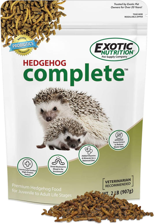 Hedgehog Complete 2 Lb - Nutritionally Complete Natural Healthy High Protein Pellets & Dried Mealworms - Food for Pet Hedgehogs