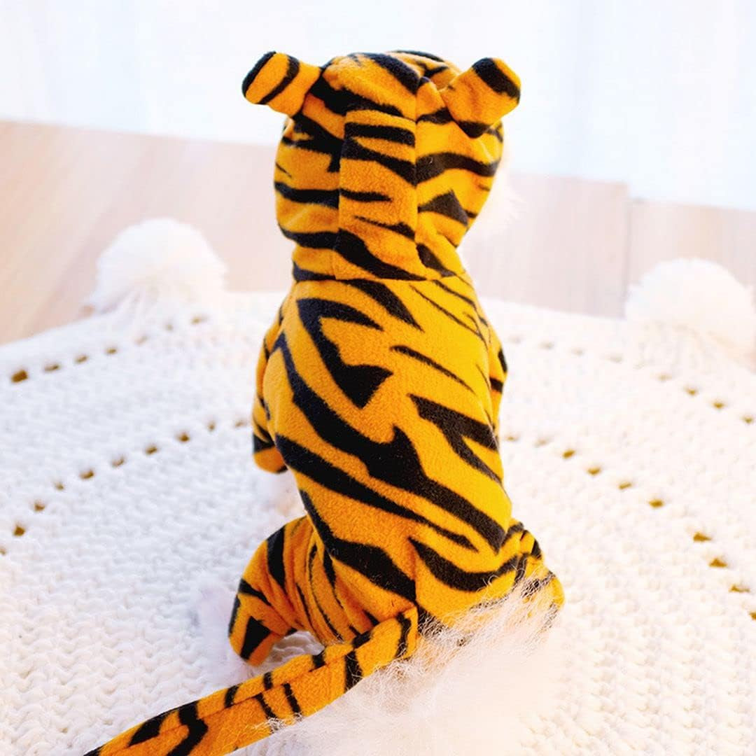 Chezabby Funny Tiger Dog Cat Costumes Pet Halloween Christmas Cosplay Clothes Adorable Flannel Kitten Outfits Clothes Soft Velet Puppy Apparel Fleece Doggie Sweater Warm Cat Coat