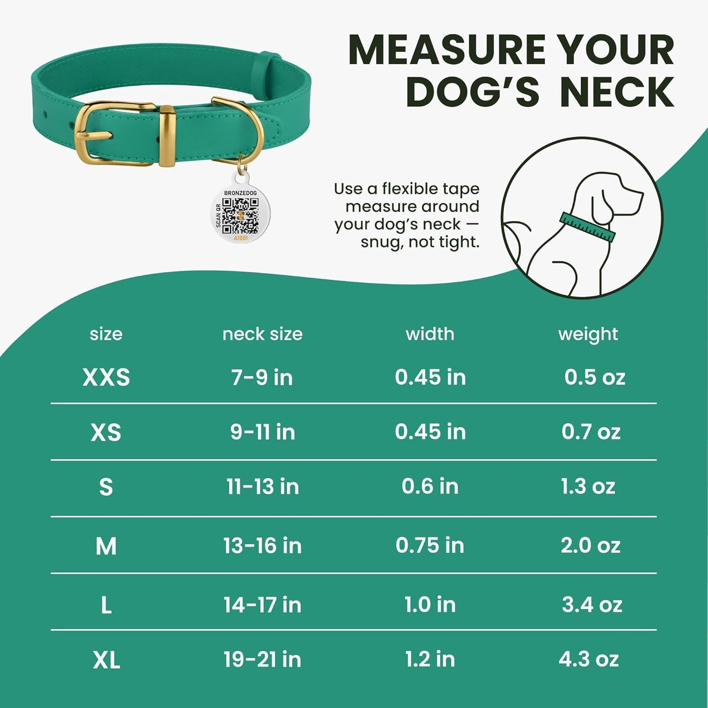 Leather Dog Collar with Metal Buckle Durable Basic Pet Collars for Small Medium Large Dogs (14-17 Inch (Pack of 1), Green & Gold Buckle)