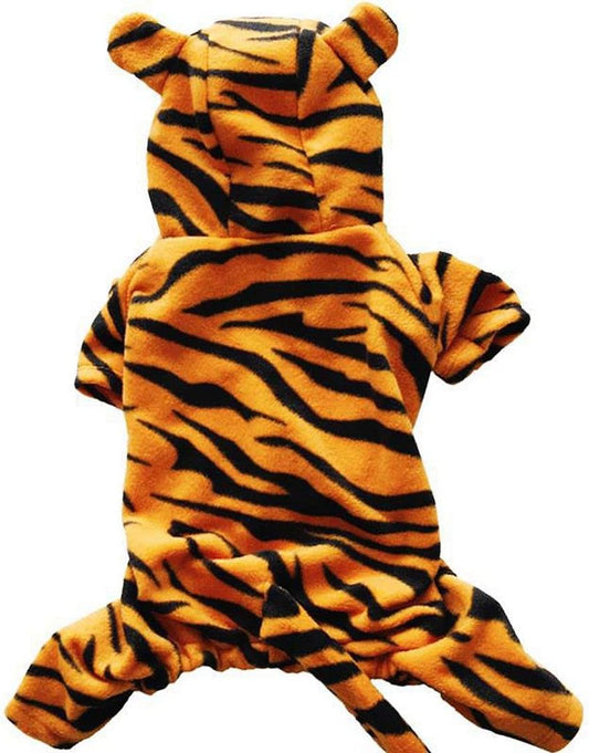 Chezabby Funny Tiger Dog Cat Costumes Pet Halloween Christmas Cosplay Clothes Adorable Flannel Kitten Outfits Clothes Soft Velet Puppy Apparel Fleece Doggie Sweater Warm Cat Coat