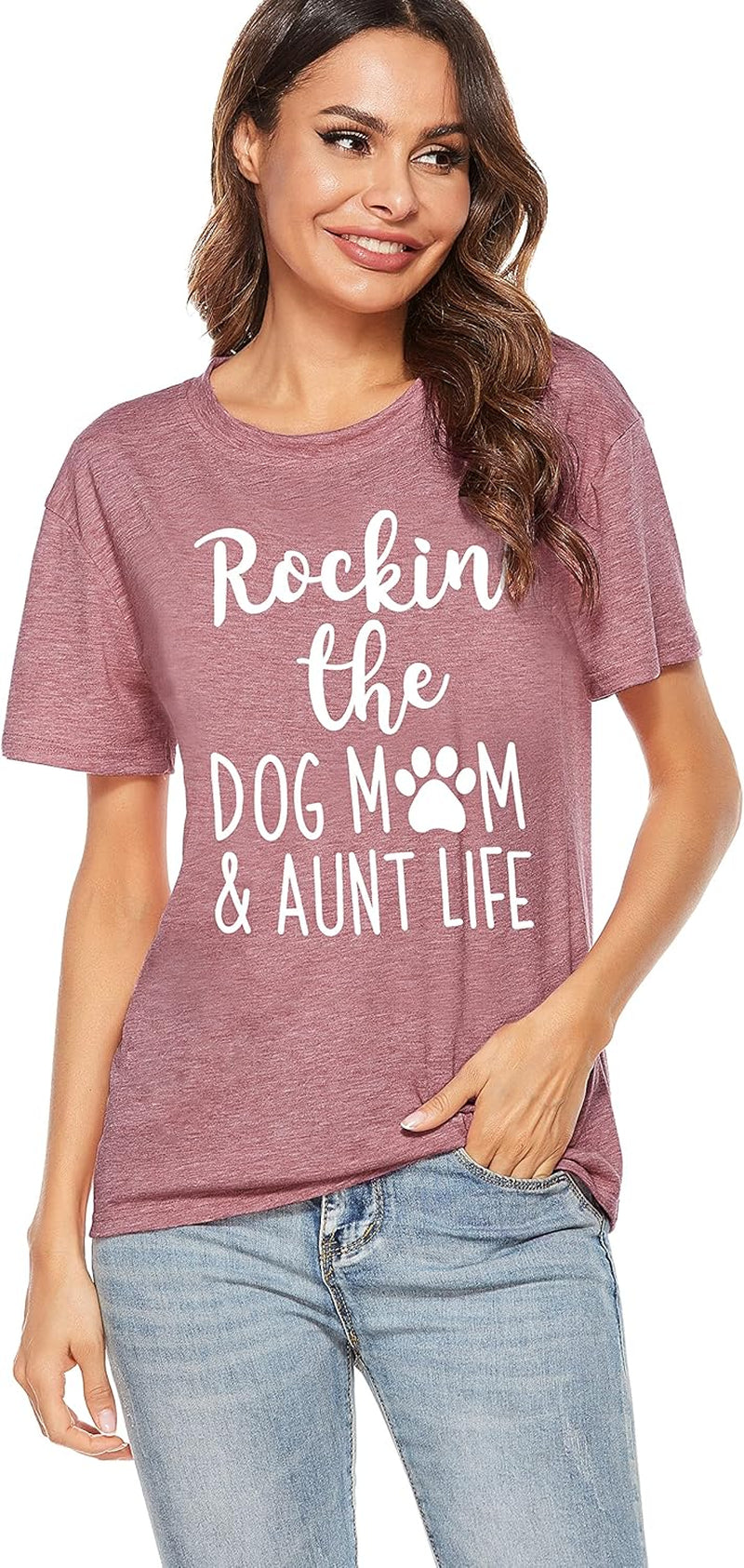 Rockin' the Dog Mom Aunt Life Tshirt Women'S Dog Mama Shirt Dog Lovers Shirts Short Sleeve Dog Mama Tees Tops