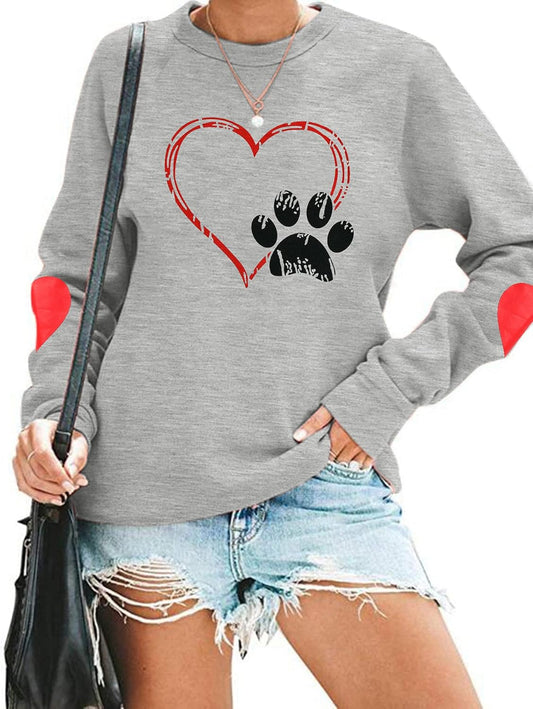 Dog Mom Sweatshirt Women Cute Dog Paw Print Pullover Dog Lover Blouse Casual Dog Mama Long Sleeve T Shirt