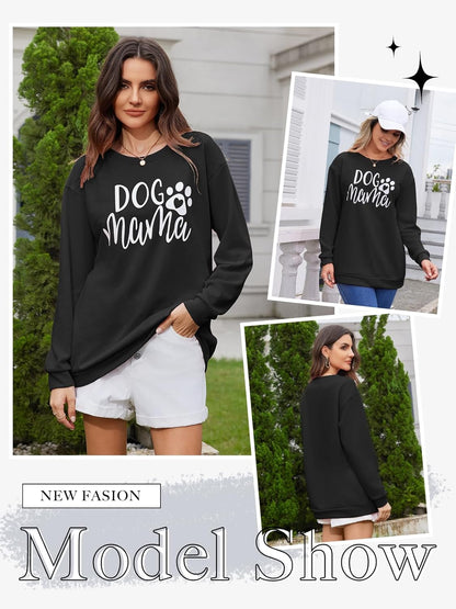 Dog Mom Sweatshirt for Women Cute Dog Paw Graphic Long Sleeve Pullover Blouse（S-2Xl）