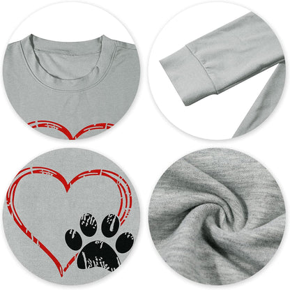 Dog Mom Sweatshirt Women Cute Dog Paw Print Pullover Dog Lover Blouse Casual Dog Mama Long Sleeve T Shirt