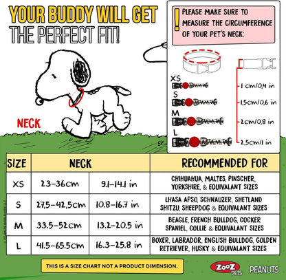 Snoopy Dog Collar - Official Snoopy Adjustable & Water Resistant Dog Collars for Small Dogs & Large - Extra Safety Strong Buckle Durable Fabric - Silky Comfortable Touch - 10 Unique Designs