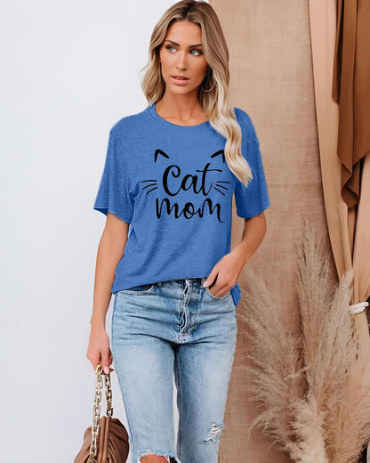 Cat Mom Shirts for Women Cat Mama T-Shirts Pet Lover Gifts Shirts Funny Cat Graphic Tees Shirts