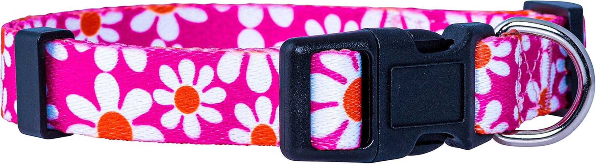 Flower Dog Collar, Adjustable Small Medium Large, Cute Girl Female Summer Spring Pretty Designer Puppy Essentials Accessories, Pink Floral Blue Daisy Rose (Small, Pink Daisy)