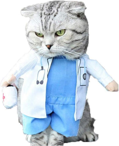 Dog Cat Doctor Costume Pet Doctor Clothing Halloween Cat Jeans Outfit Apparel for Halloween (L,Doctor)