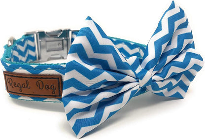 Cool Bowtie Collar | Custom Fit for XS, Small, Medium, Large Dog, Cat, & Puppy | Fun Birthday Idea – Tux Dog | Multiple Colors | Large (18 to 24 Inches), Teal/White Chevron