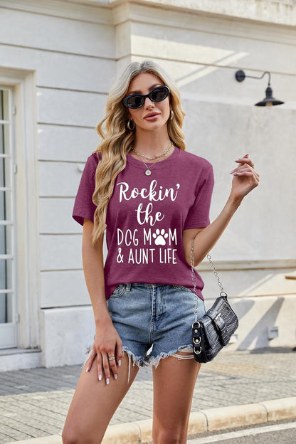 Dog Mom Shirt Women Funny Dog Paw Graphic Shirt Rockin' the Dogs Mom Aunt Life Tshirt Dogs Lover Short Sleeve Tops