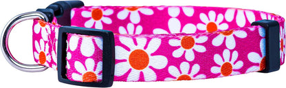 Flower Dog Collar, Adjustable Small Medium Large, Cute Girl Female Summer Spring Pretty Designer Puppy Essentials Accessories, Pink Floral Blue Daisy Rose (Small, Pink Daisy)