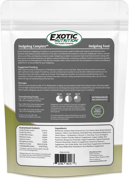 Hedgehog Complete 2 Lb - Nutritionally Complete Natural Healthy High Protein Pellets & Dried Mealworms - Food for Pet Hedgehogs