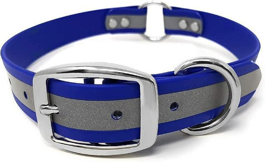 Large Blue Heavy Duty Reflective Dog Collar with Durable Metal Buckle and D Ring Adjustable, Chew Proof & Waterproof Center Ring | Strong Small Dog Collar