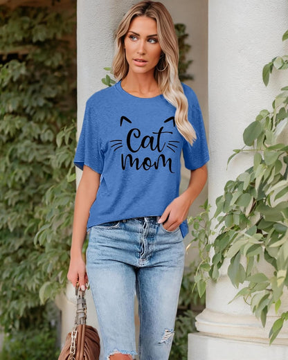 Cat Mom Shirts for Women Cat Mama T-Shirts Pet Lover Gifts Shirts Funny Cat Graphic Tees Shirts