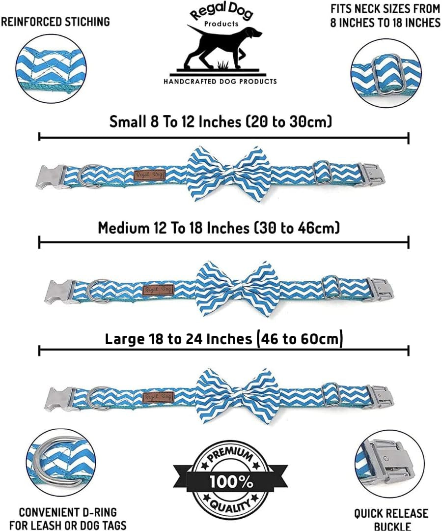 Cool Bowtie Collar | Custom Fit for XS, Small, Medium, Large Dog, Cat, & Puppy | Fun Birthday Idea – Tux Dog | Multiple Colors | Large (18 to 24 Inches), Teal/White Chevron