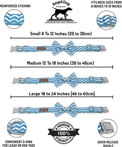 Cool Bowtie Collar | Custom Fit for XS, Small, Medium, Large Dog, Cat, & Puppy | Fun Birthday Idea – Tux Dog | Multiple Colors | Large (18 to 24 Inches), Teal/White Chevron