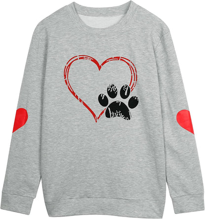 Dog Mom Sweatshirt Women Cute Dog Paw Print Pullover Dog Lover Blouse Casual Dog Mama Long Sleeve T Shirt