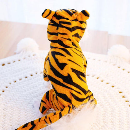Chezabby Funny Tiger Dog Cat Costumes Pet Halloween Christmas Cosplay Clothes Adorable Flannel Kitten Outfits Clothes Soft Velet Puppy Apparel Fleece Doggie Sweater Warm Cat Coat